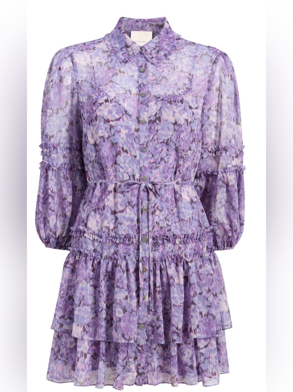 Cinq a Sept Sheer Chiffon Ruffle Button Front Shirtdress Purple size 12